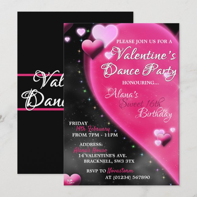Valentine's Heart Sweet 16 Dance Party Einladungen (Vorne/Hinten)