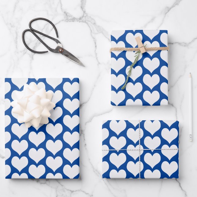 Valentines Hearts Blue Geschenkpapier Set (Vorderseite)
