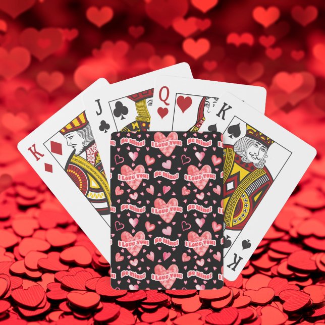Valentine's Hearts I Liebe, du bist mein Muster Spielkarten (Watercolor Valentines Hearts Pattern "I Love You!" and "Be Mine!" Playing Cards)