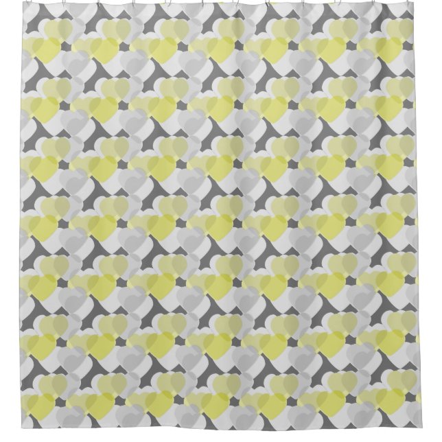 Valentine's Hearts Overlay Yellow and Gray Pattern Duschvorhang (Vorderseite)