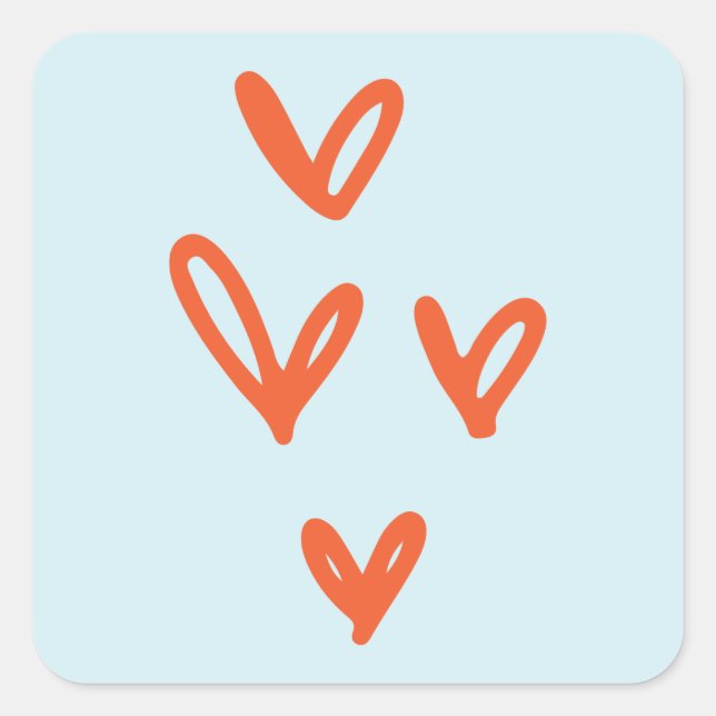 Valentine's Hearts Pastel Blue and Red Quadratischer Aufkleber (Vorderseite)