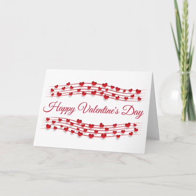 Valentine's Hearts Red Modern Script Musical Staff Karte (Vorderseite)