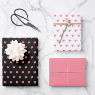 Valentines Herz auf Schwarz und auf Weiß mit Rosa Geschenkpapier Set