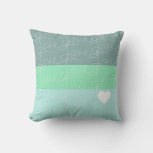 Valentines Herz Hand Gezeichnet Liebe Blue Green Kissen