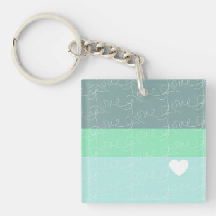 Valentines Herz Hand Gezeichnet Liebe Blue Green Schlüsselanhänger