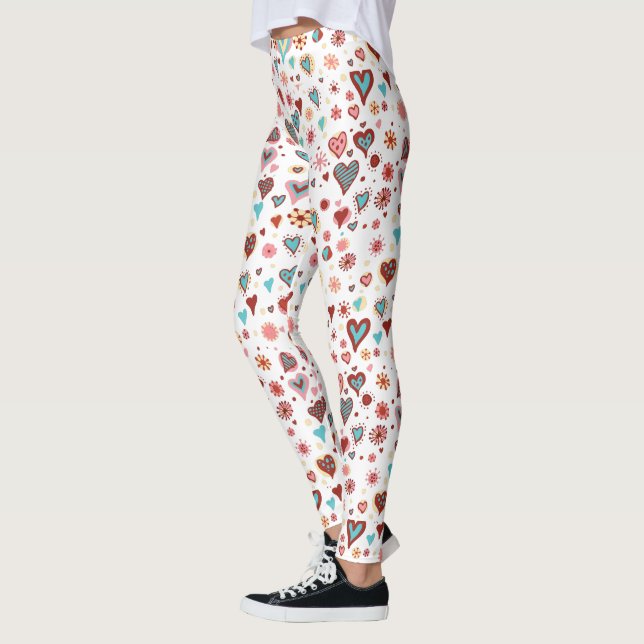 Valentines Herz Muster Blau Rosa Rot Leggings (Links)