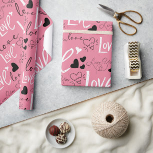 Valentines Herz und Liebe Typografie Muster Geschenkpapier