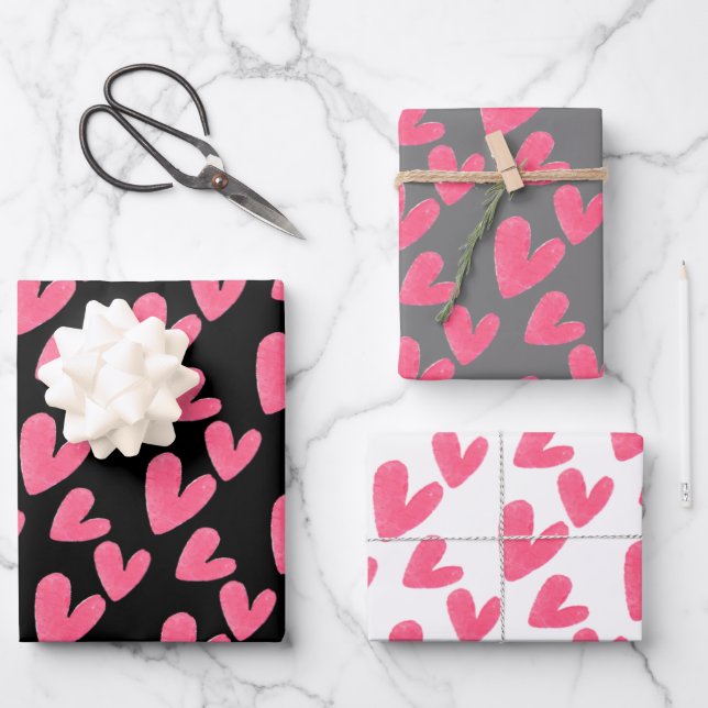 Valentines hören handgemalte Wasserfarbenmuster Geschenkpapier Set (Vorderseite)