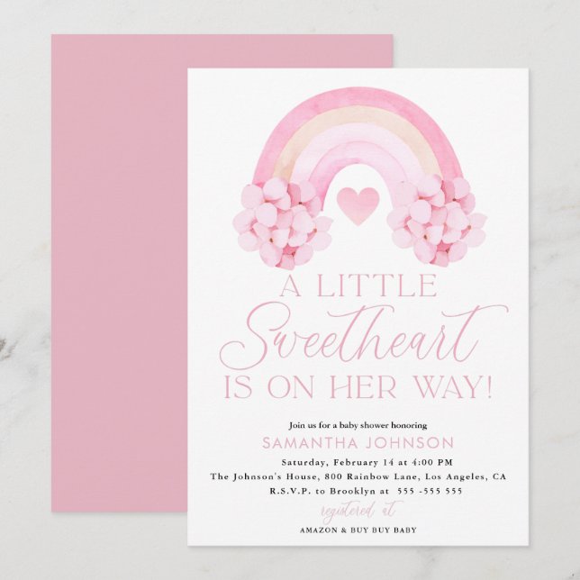 Valentines Invitation, Carte de Baby shower amoure (Devant / Derrière)