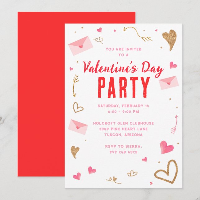 Valentines Invitations de fête du jour (Devant / Derrière)