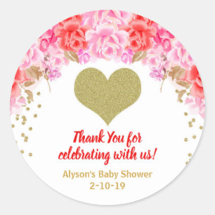 Valentines jour autocollants baby shower, or rouge