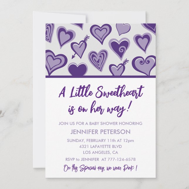 Valentines jour baby shower invitation fille (Devant)