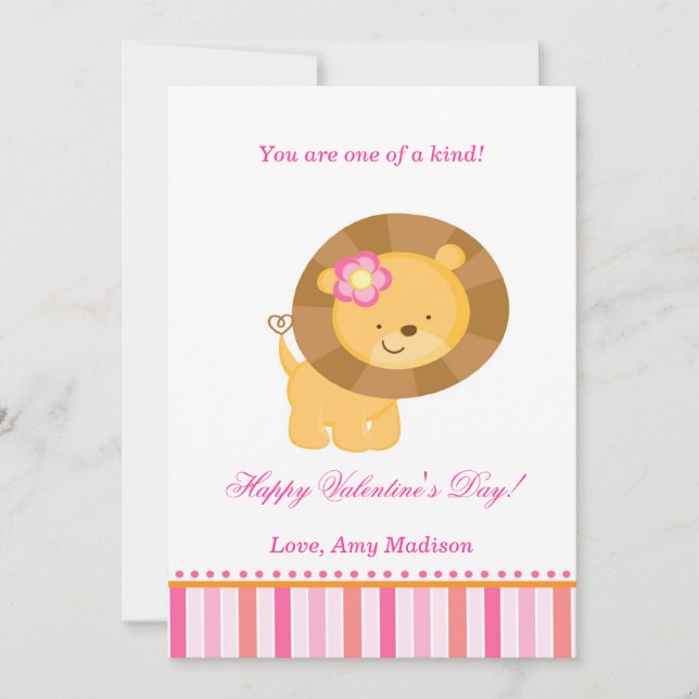 Valentines Jour Enfants Lion rose Carte de voeux (Devant)
