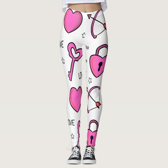 Valentines Leggings tout-sur-impression coeur et c (Devant)