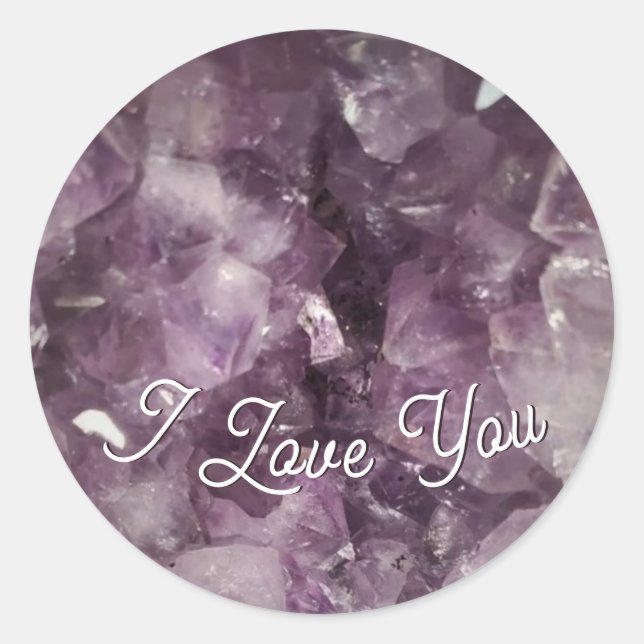 Valentines Lila Amethyst Crystal Runder Aufkleber (Vorderseite)