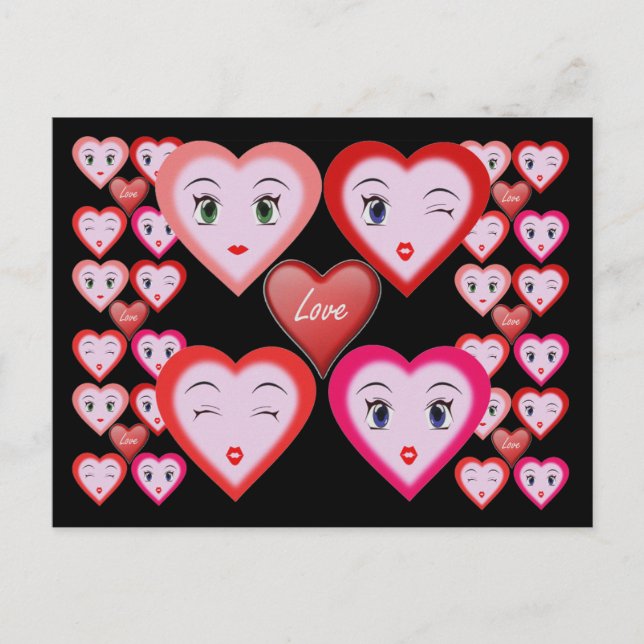 Valentines Love Candy Coeurs et Visages Carte post (Devant)