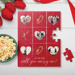 Valentine's Marriage Proposal Will You Merry Me XO<br><div class="desc">Pop the question on valentine's day with our fun and trendy, will you marry me? custom 5 photo layout jigsaw puzzle. Our design features a fun tic tac toe design with heart shapes for you to add your own images. "Will you marry me?" is designed in a trendy black typographic...</div>