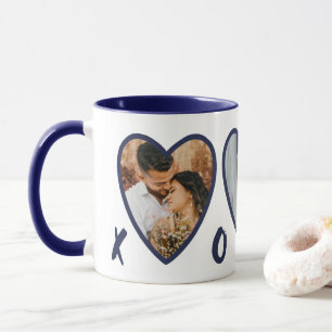 Valentines Modernes Coeurs Bleus Photo Collage Mug