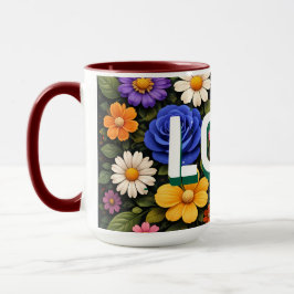 Valentine's Mug Floral Design Pattern Love Text Tasse