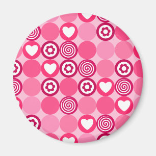 Valentines Niedliches rosa Herz- und Blume Dots Mu Magnet