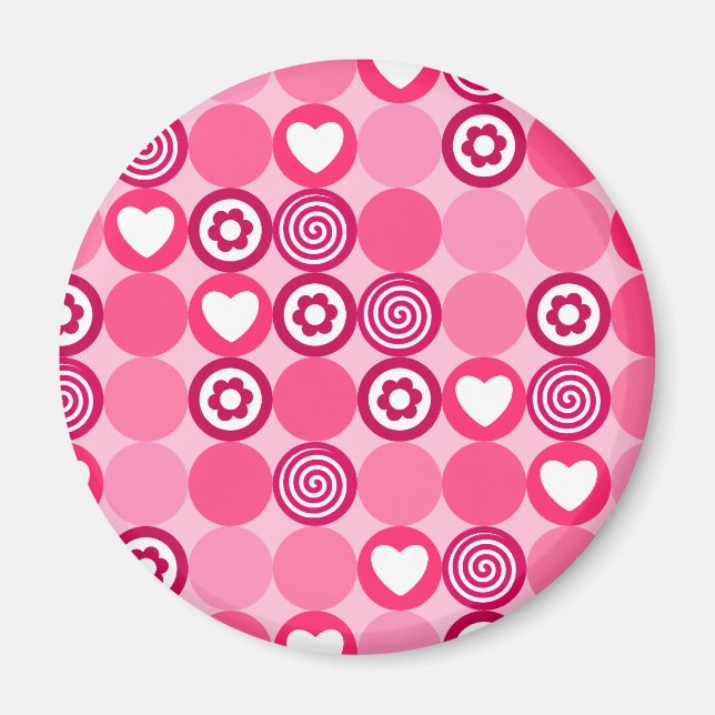 Valentines Niedliches rosa Herz- und Blume Dots Mu Magnet (Vorne)