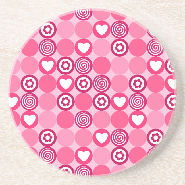 Valentines Niedliches rosa Herz- und Blume Dots Mu Untersetzer (Vorne)