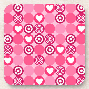 Valentines Niedliches rosa Herz- und Blume Dots Mu Untersetzer