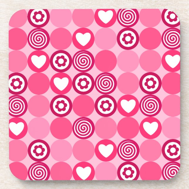 Valentines Niedliches rosa Herz- und Blume Dots Mu Untersetzer (Vorderseite)