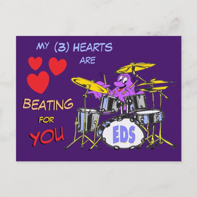 Valentines Octopus Cartoon 3 Coeurs Carte Postale (Devant)