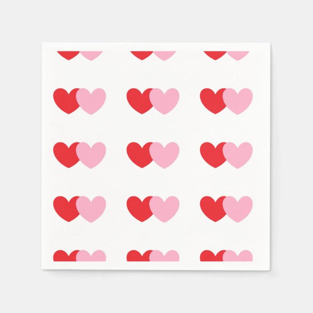 Valentines Party Napkins mit rosa und rotem Herzen Serviette (Vorderseite)
