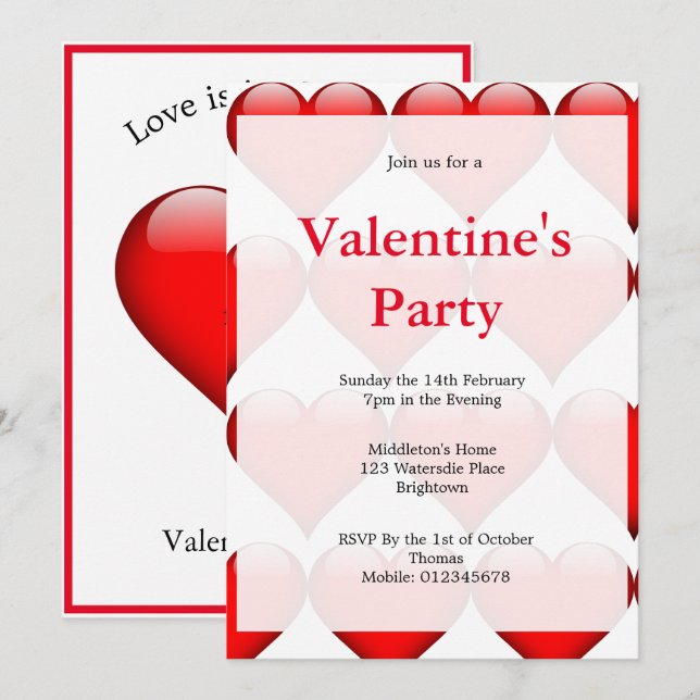 Valentines Party Red Heart Forever Love Einladung (Vorne/Hinten)