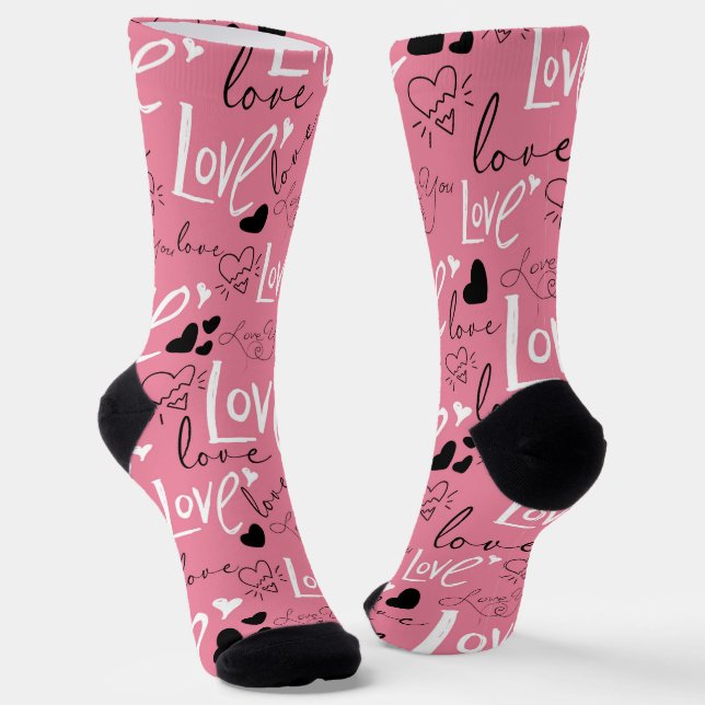 Valentines pattern Love typography hearts Socken (Gewinkelt)