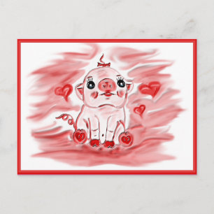 valentines pig postcard feiertagspostkarte