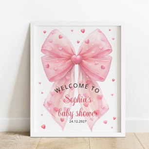 Valentines Pink Bow Hearts Baby Dusche Willkommen Poster