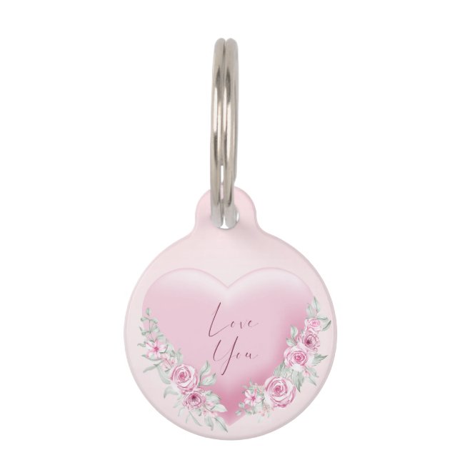Valentines Pink Heart Haustiermarke (Vorderseite)