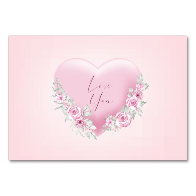 Valentines Pink Heft Table Card Tischnummer (Vorderseite)