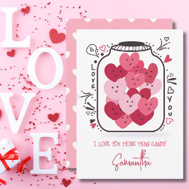 Valentines Pink & Red Hearts Candy in Glass Jar Feiertagskarte