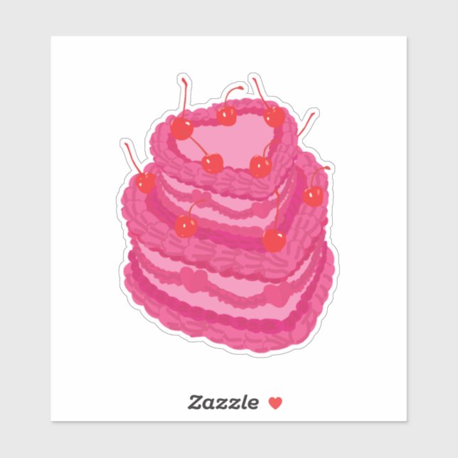 Valentines Pink Two Tiered Heart Shaped Cake Aufkleber (Blatt)