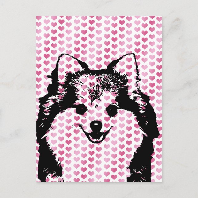 Valentines - Pomeranian Silhouette Feiertagspostkarte (Vorderseite)