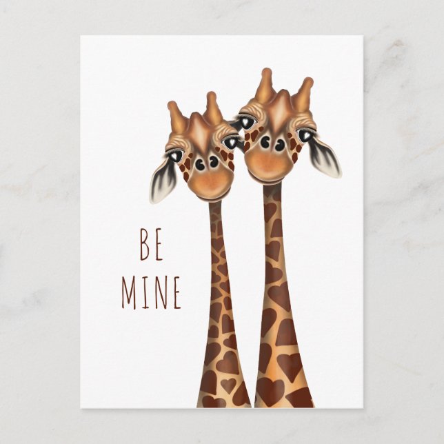 Valentines Postcard - 'Be Mine' Love Giraffen Postkarte (Vorderseite)