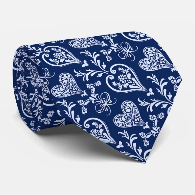 Valentine's Pretty Navy WhiteHand Drawn Hearts Krawatte (Gerollt)