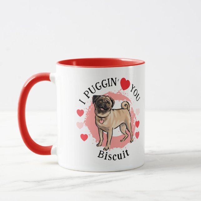 Valentines Pug love pink red hearts  Tasse (Links)