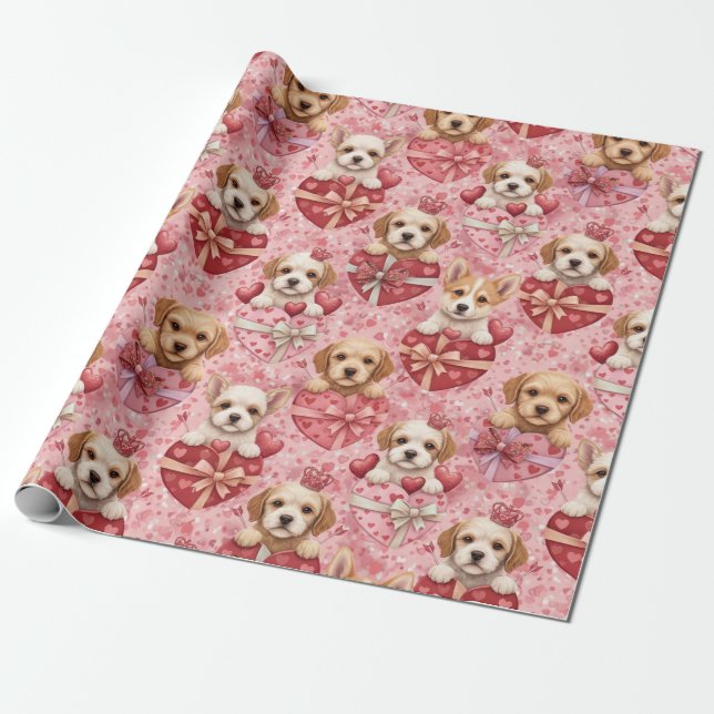 Valentine's Puppies Wrapping Paper Geschenkpapier (Ungerollt)