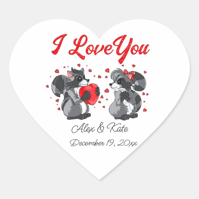 Valentines Raccoon Herz-Aufkleber (Vorderseite)
