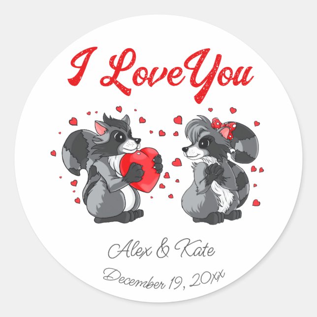 Valentines Raccoon Runder Aufkleber (Vorderseite)