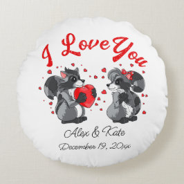 Valentines Raccoon Rundes Kissen