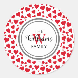 Valentines Red Heart Mit Monogramm Name Runder Aufkleber