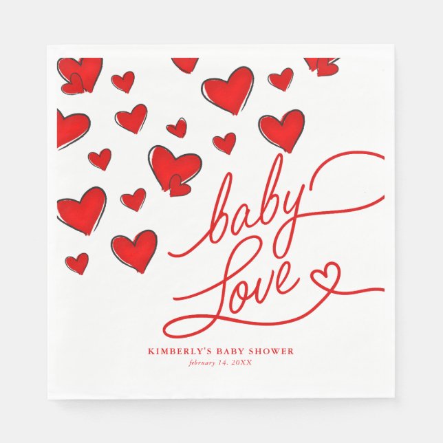 Valentine's Red Hearts Baby Liebe Baby Shower Serviette (Vorderseite)