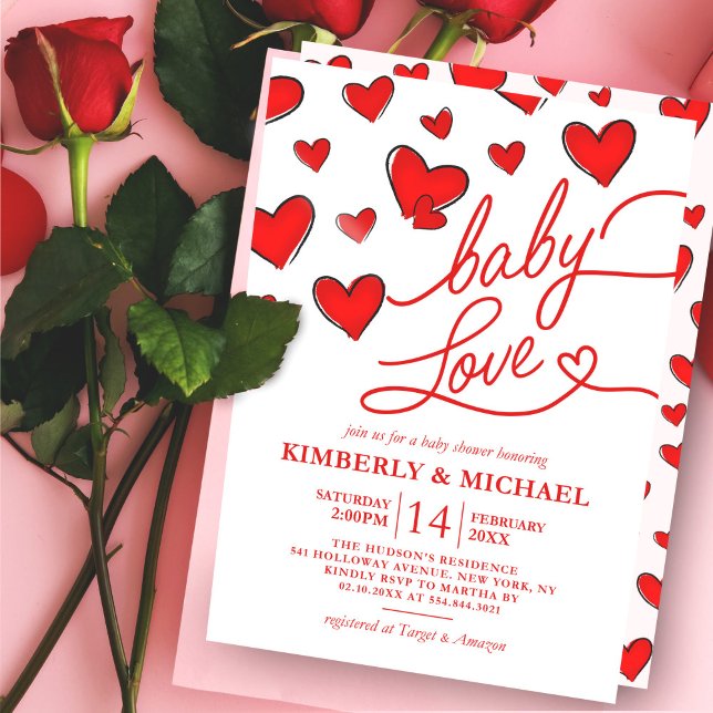 Valentine's Red Hearts Baby Liebe Girl Baby Shower Einladung (Von Creator hochgeladen)