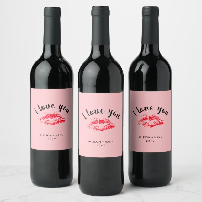 Valentines Red Kiss I Liebe Sie Personalisiert Weinetikett (Flaschen)